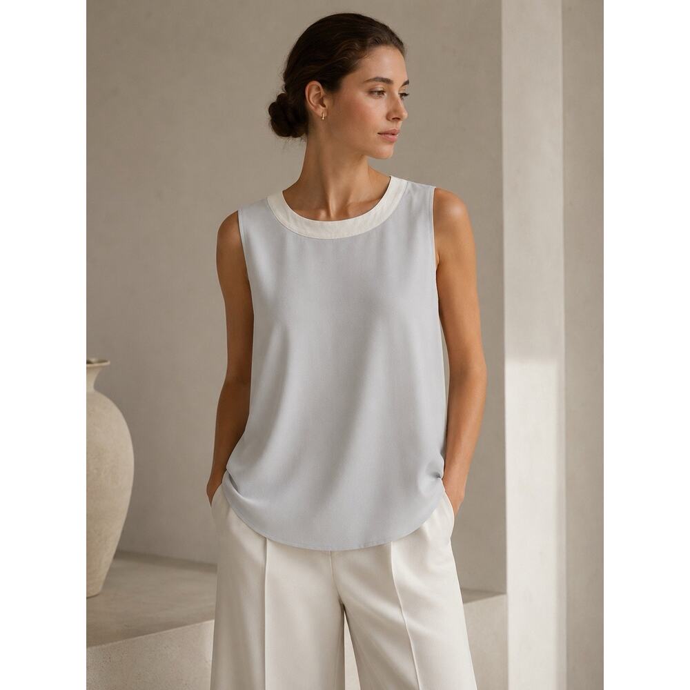 LACAUSA Women Sleeveless Sheer Tank Top Ivory Beige Oversized XS USA Made Boho